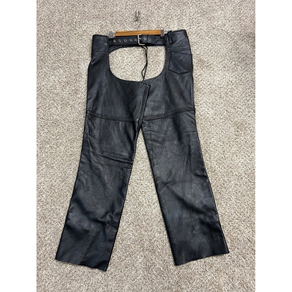 Wilsons Leather Open Road Black Leather Motorcycle Chaps Mens Medium Biker Gear